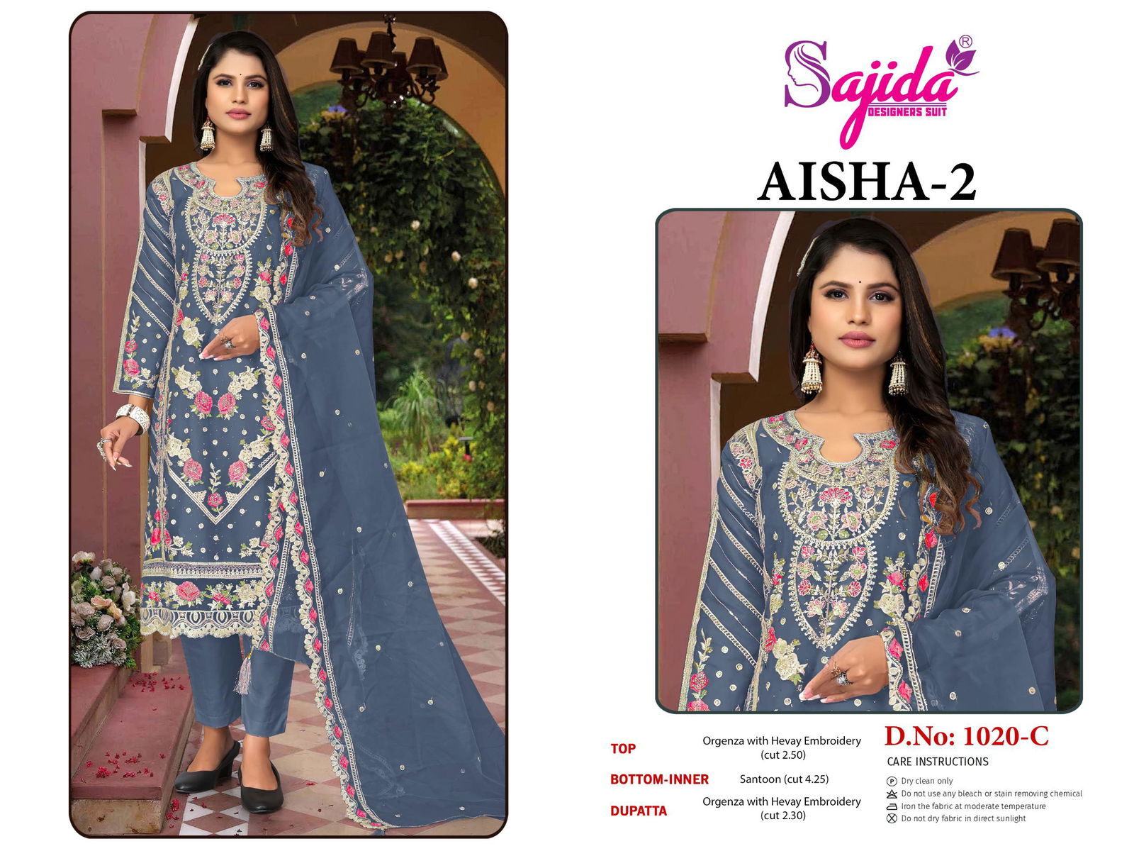 Aisha Vol 2 By Sajida Organza Embroidery Designer Salwar Suits Suppliers In India